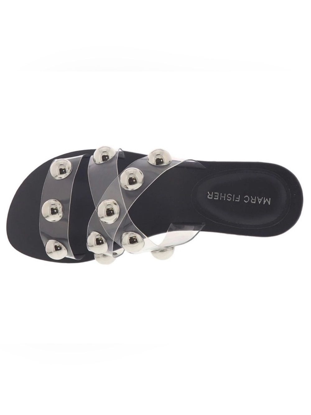 Marc Fisher Black Slide Sandal with Clear Studded Straps